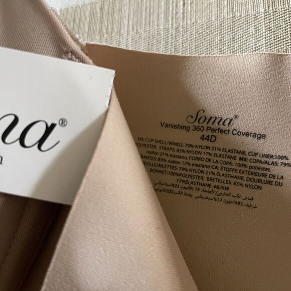 Soma Women’s Vanishing back full coverage Soft Tan Skin Color bra lines 44D NEW - Picture 10 of 11